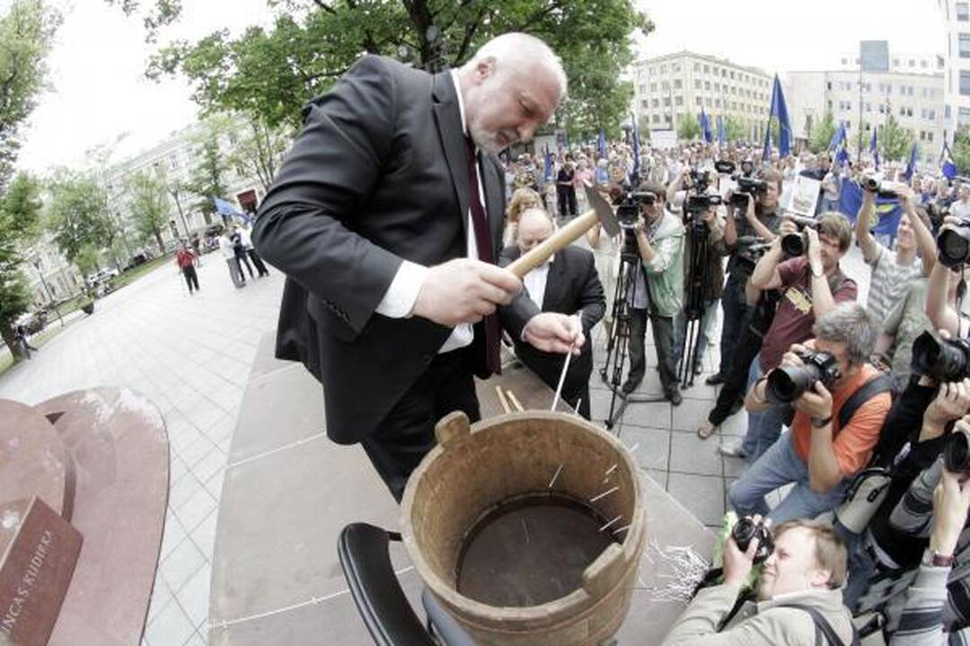Mitinge Vilniuje valdžia kritikuota kaukšint plaktuku
