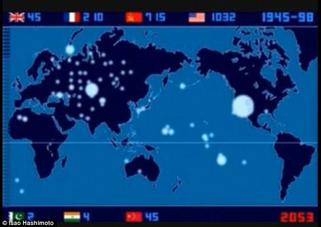 Japonas sukūrė interaktyvųjį visų Žemėje įvykdytų atominių bandymų videožemėlapį