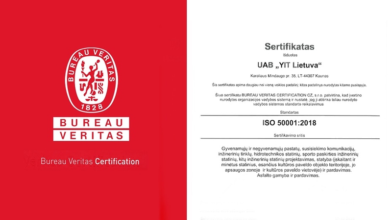 Tvarus „YIT Lietuva“ energijos valdymas sertfikuotas ISO 50001 standartu