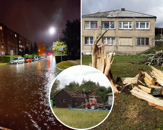 Viesulas pajūryje griovė stogus, lietus skandino gatves