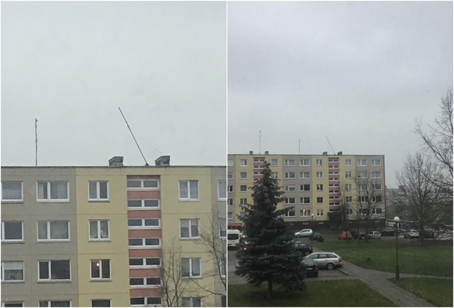 Incidentas Klaipėdoje: ant daugiabučio stogo nulūžo televizijos antena