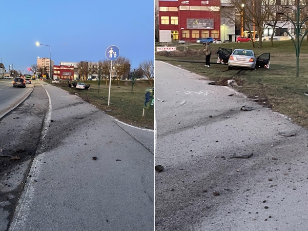 Nesėkmingas posūkis: kaunietis nesuvaldė mersedeso ir rėžėsi į apšvietimo stulpą