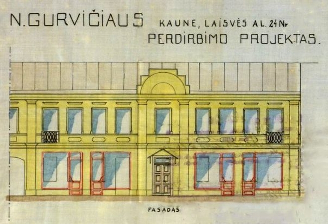 Nisono Gurvičiaus namo Laisvės al. 24 perdirbimo projektas. Techninė priežiūra inž. N. B. Joffe. 1928 06 28.