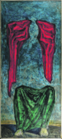 Objektas: brangiausias aukciono lotas – V. Antanavičiaus (1936–2024) paveikslas „Ilgesys“ (1969, kart., al., 274 x 122), už kurį pirkėjas sumokėjo 9 600 eurų.