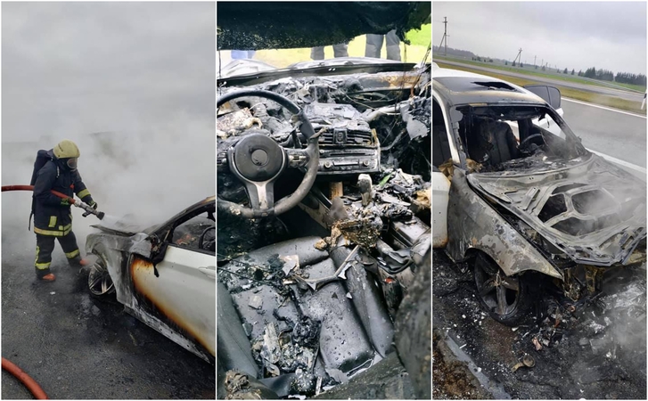 Magistralėje Vilnius-Panevėžys sudegė BMW