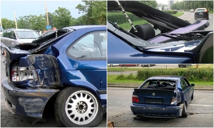 BMW kelionė sostinės gatvėmis baigėsi smūgiu į stulpą