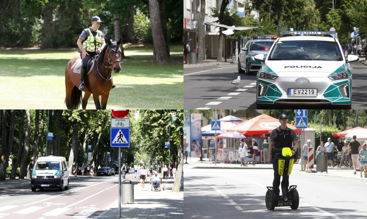 Palangoje tvarką palaiko ir ratuoti, ir raiti pareigūnai