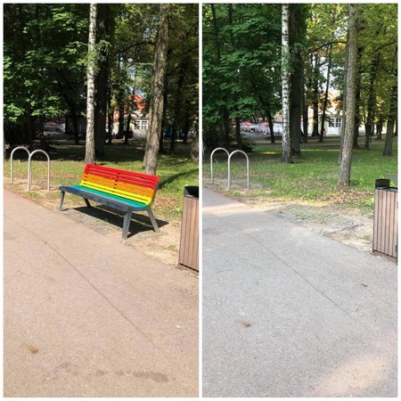 Vaivorykštės raštai: Kaune neliko ne tik spalvų ant suolelio, bet ir paties suolelio