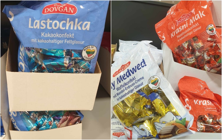 Šokas: „Vilniaus pergalės“ gaminami salainiai Vokietijoje supakuoti į rusiškas pakuotes, o jų tiekėjas – „Dovgan“.