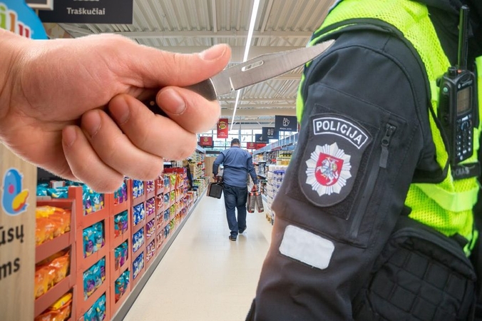 Paaiškėjo, dėl kokio grobio peiliu ginkluotas ilgapirštis grūmėsi su parduotuvės apsauga ir policija