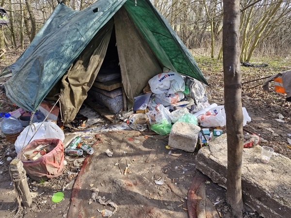 Vaizdas: miškelis, kuriame apsigyveno benamis, pamažu tampa sąvartynu.