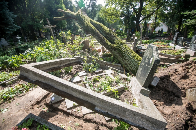 Audros padariniai Eigulių kapinėse: vaizdas – kaip po karo