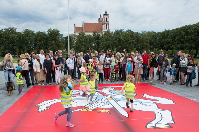 Rekordinio dydžio Vyčio dėlionė nuklojo Lukiškių aikštę