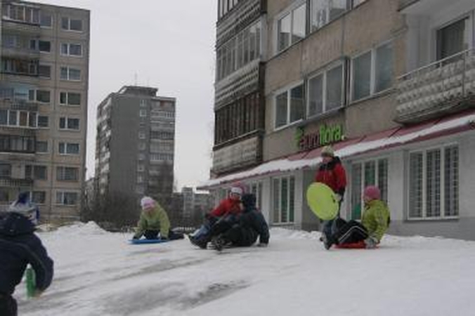 Daugiabučių kiemuose švilpia rogutės