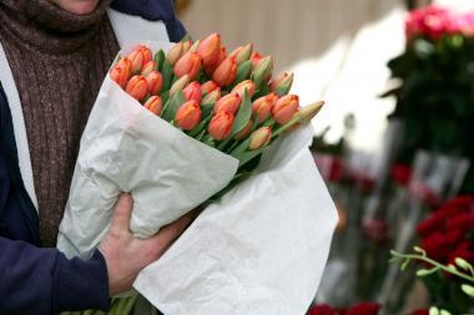 Lankytojas Moters dieną vilios tulpėmis