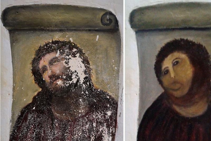 Ispanijoje žmonės plūsta pasižiūrėti „restauruoto“ Kristaus paveikslo