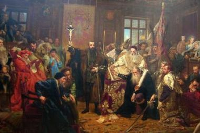 Istorija: nesutariama net dėl J.Mateikos paveikslo "Liublino unija" interpretacijos: lenkai su meile žiūri į šį paveikslą, o tradicinės krypties lietuviai istorikai jame įžvelgia...